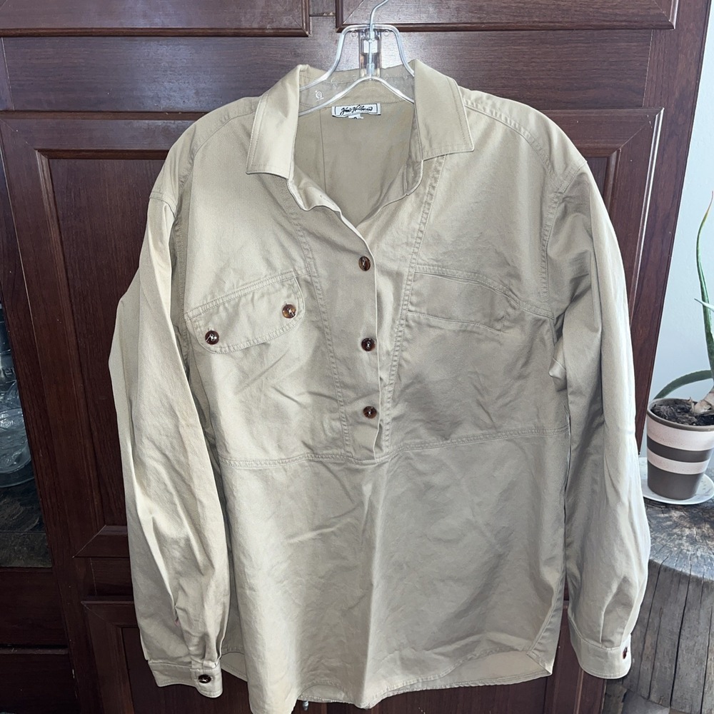 Vtg jim heilman size 12 tan k-819 Quarter Button Blouse Rare